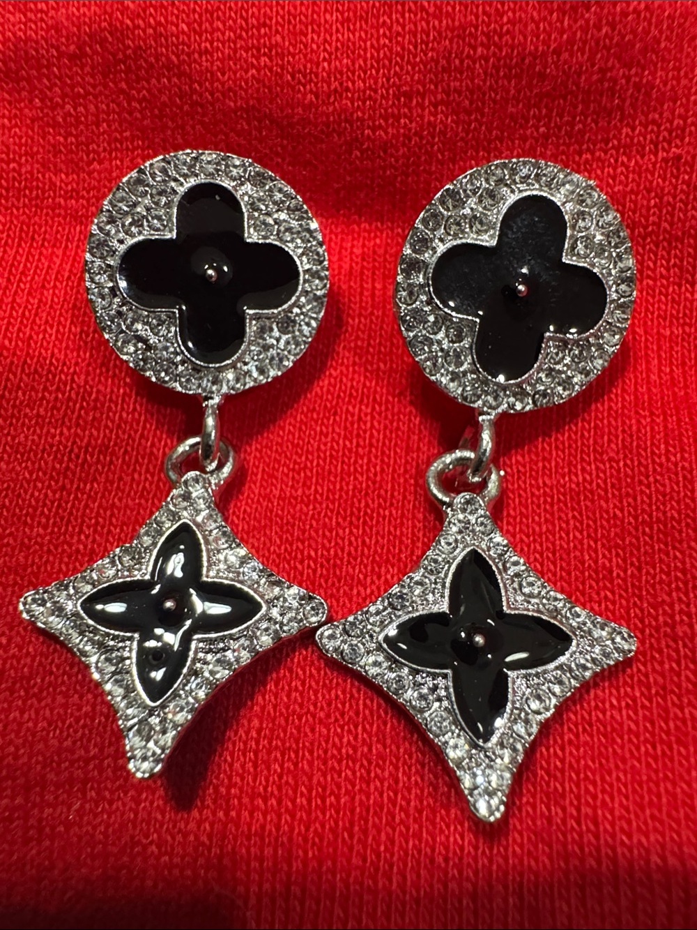 Black and Silver Floral Drop Earrings